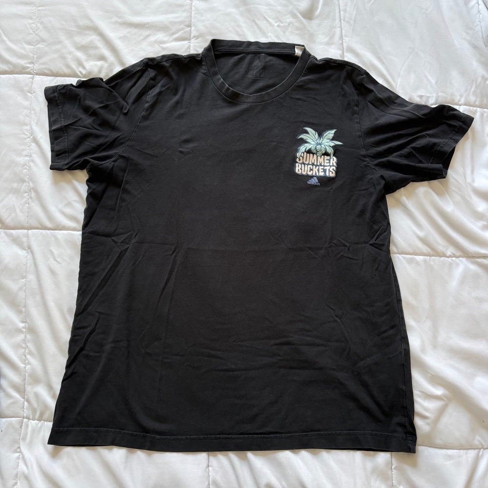 Adidas Mens Summer Buckets Basketball Graphic Tee Black Large Tropical Active